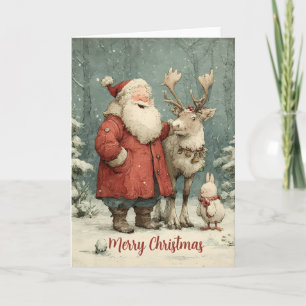 Merry Christmas Vintage Santa & Reindeer Card
