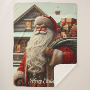 Merry Christmas vintage Santa Sherpa Blanket