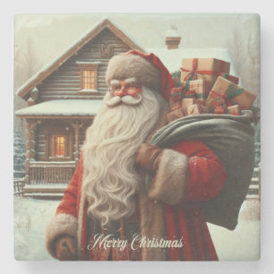 Merry Christmas vintage Santa Stone Coaster