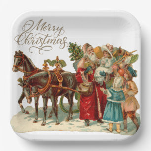 Merry Christmas Vintage Santa with Children Paper Plate