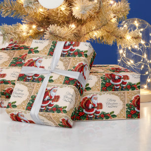 Merry Christmas Vintage Santa with Present Wrapping Paper
