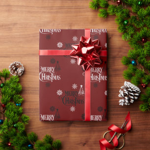 Merry Christmas Vintage Script Font Red Pattern Wrapping Paper