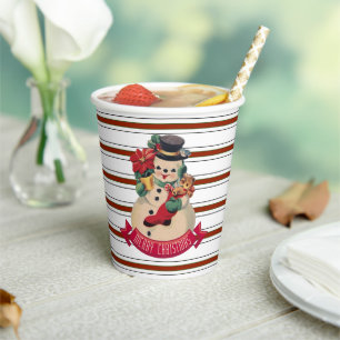 Merry Christmas- Vintage Snowman Paper Cup