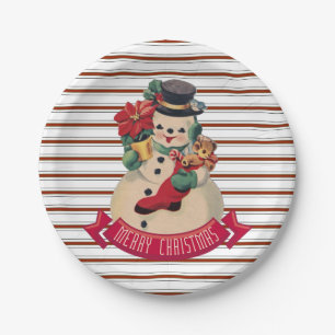 Merry Christmas- Vintage Snowman Paper Plate