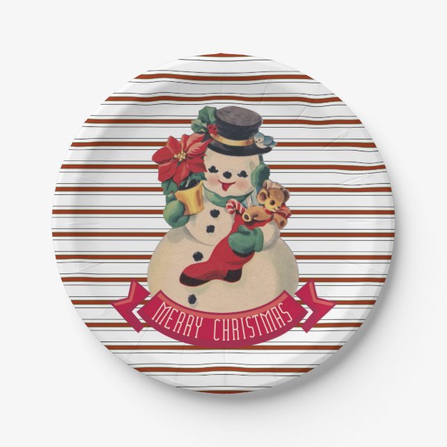 Merry Christmas- Vintage Snowman Paper Plate (Front)