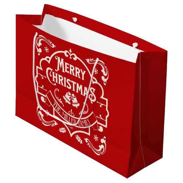 Merry Christmas vintage style design Large Gift Bag (Front Angled)