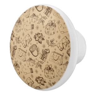 Merry christmas vintage style pattern hand drawn ceramic knob