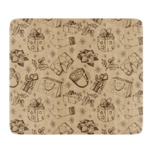 Merry christmas  vintage style pattern hand drawn cutting board