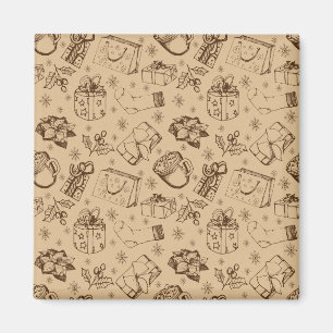 Merry christmas vintage style pattern hand drawn magnet