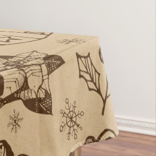 Merry christmas vintage style pattern hand drawn tablecloth