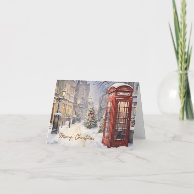 Merry Christmas Vintage Telephone Booth  Card (Front)