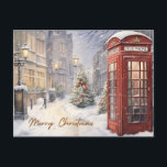 Merry Christmas Vintage Telephone Booth  Holiday Postcard<br><div class="desc">Vintage Christmas illustration</div>