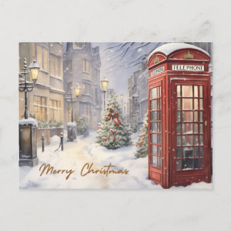 Merry Christmas Vintage Telephone Booth  Holiday Postcard