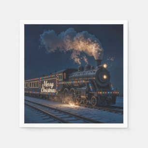 Merry Christmas Vintage Train In Snow Napkin
