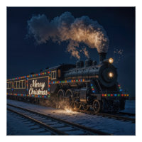 Merry Christmas Vintage Train In Snow