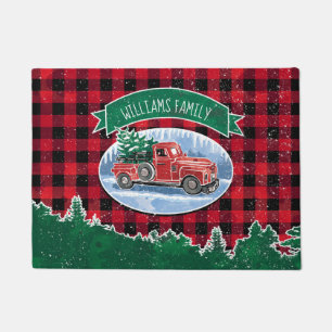 Merry Christmas Vintage Truck Add Name Doormat