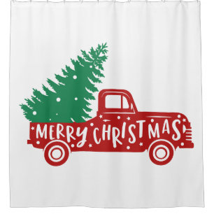 Merry Christmas Vintage Truck & Tree Shower Curtain