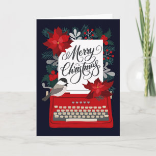 Merry Christmas   Vintage Typewriter and Holly Card