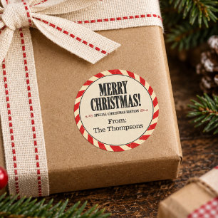 Merry Christmas Vintage Typography Gift Classic Round Sticker