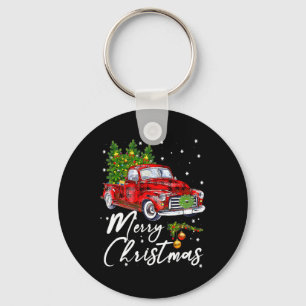 Merry Christmas Vintage Wagon Red Truck Pajama Fam Key Ring