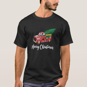 Merry Christmas Vintage Wagon Tree on Car Xmas T-Shirt
