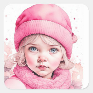 Merry Christmas   Vintage Watercolor Elf Pink Square Sticker