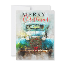 Merry Christmas Vintage Watercolor Truck
