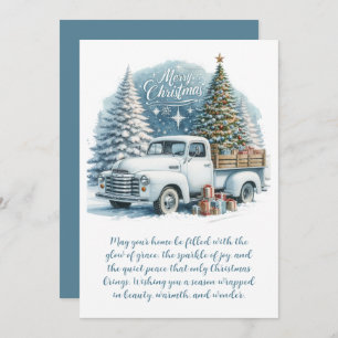 Merry Christmas – Vintage White Truck with Gifts Holiday Card