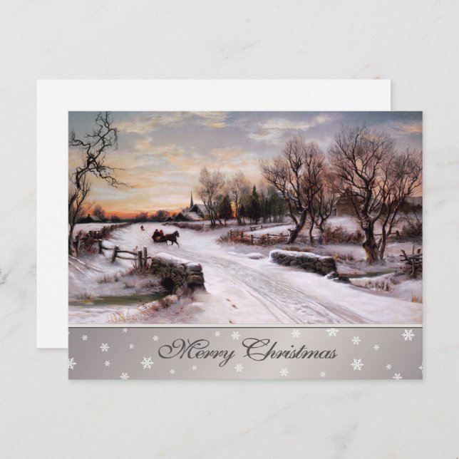 Merry Christmas. Vintage Winter Country Scene Holiday Postcard (Front/Back)