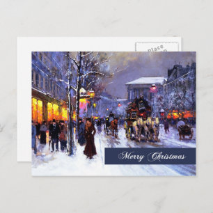Merry Christmas. Vintage Winter Parisian Scene Holiday Postcard