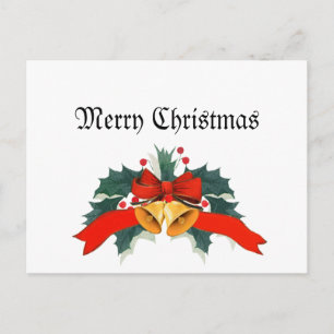 Merry Christmas w/ Gold Bells Postcard