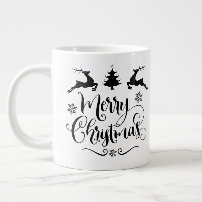 Merry Christmas w Reindeer/Christmas Quote /Mug Large Coffee Mug (Left)