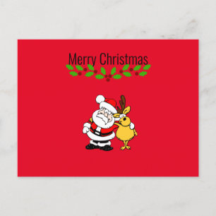 Merry Christmas w/ Santa and Reindeer Postcard
