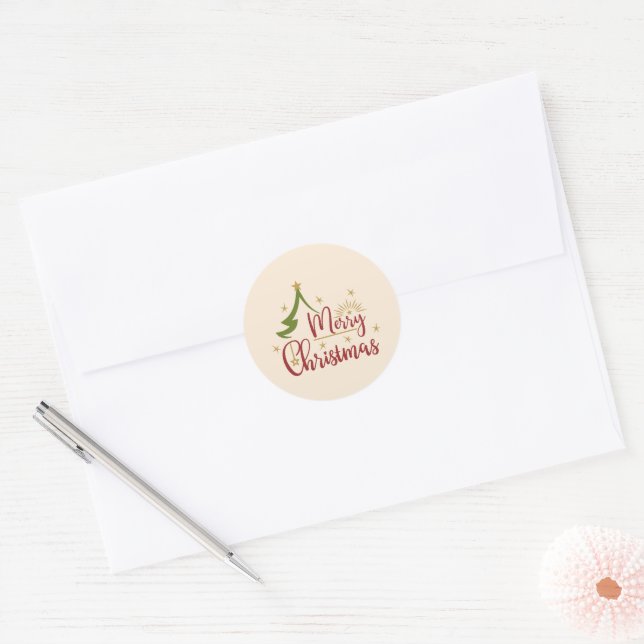 Merry Christmas w/Tree Classic Round Sticker (Envelope)