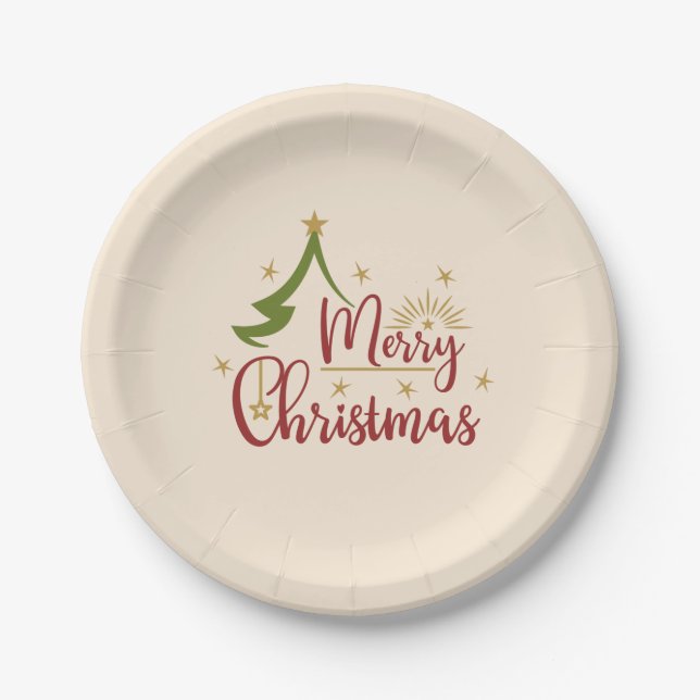 Merry Christmas w/Tree Paper Plate (Front)