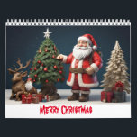 Merry Christmas wall art design with santa  Calendar<br><div class="desc">Merry Christmas wall art design with santa Classic Red Suit: Vintage Santas typically wear a bright red suit trimmed with white fur. The suit can be adorned with buttons or other decorative elements. Wide Belt with Buckle: A wide black belt with a big buckle is a classic feature. The buckle...</div>