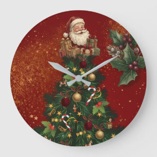 Merry Christmas Wall Clock - Vintage Santa & Festi