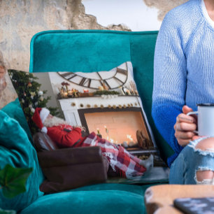 Merry Christmas Warm and Cosy Fireplace Santa Cushion