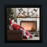 Merry Christmas Warm and Cosy Fireplace Santa Gift Box<br><div class="desc">This holidays design features Santa Claus resting next to a fireplace and Christmas tree. Designed for you by Evco Holidays www.zazzle.com/store/evcoholidays
 #christmas #holidays #seasonal #festive #xmas #santa #giftbox #giftwrapping #party #christmasparty #gifts #stylish #elegant #modern #trendy #winter #trending #popular #style #design #designer #bestseller #bestselling</div>