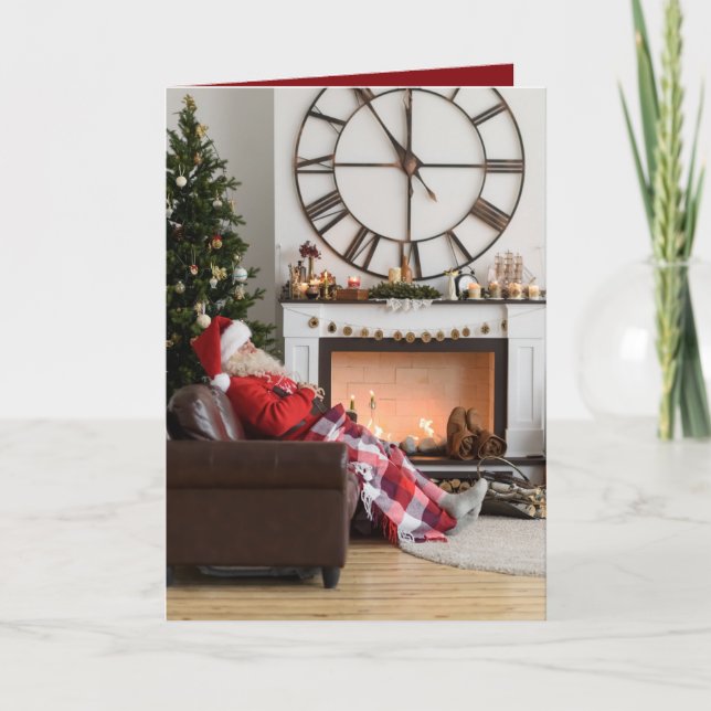 Merry Christmas Warm Cosy Fireplace Santa Photo Note Card (Front)