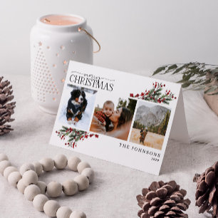 Merry Christmas Warm Red Winter Botanical Photo Ho Holiday Card