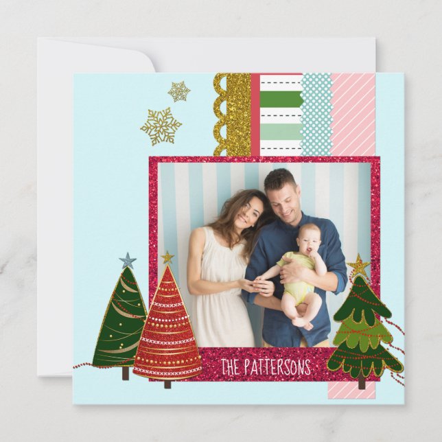 Merry Christmas Washi Tape Personalised Photo Holiday Card (Front)