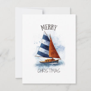 Merry Christmas Water Colour Sailboat Holiday Card