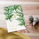 Merry Christmas Watercolor Art Tree Foil Holiday Card<br><div class="desc">Watercolor Hand-painted,  mixed media.
Quality Christmas holiday card for you to customise with your special holiday message.
The combination of green hues in the trees and the golden snow creates a stunning contrast that evokes a sense of enchantment and beauty.</div>