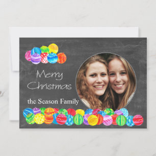 Merry Christmas watercolor baubles photo card