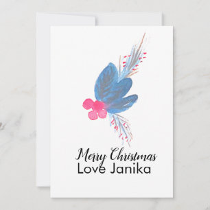 Merry Christmas Watercolor Berry Blue Holiday Card