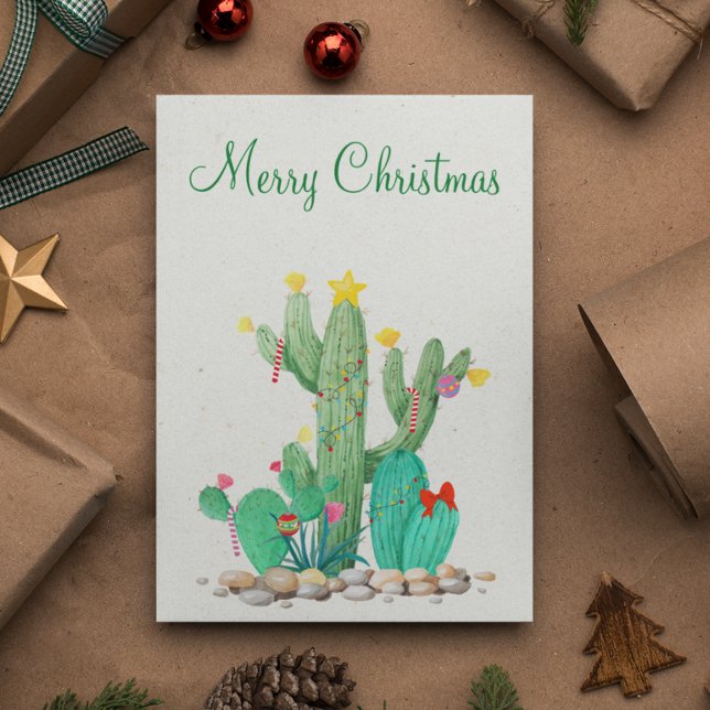Merry Christmas Watercolor Cactus Desert Southwest Holiday Card (Creator Uploaded)