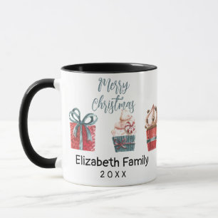 Merry Christmas Watercolor candy cane Gift Black Mug