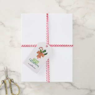 Merry Christmas Watercolor Candy Cane Personalised Gift Tags