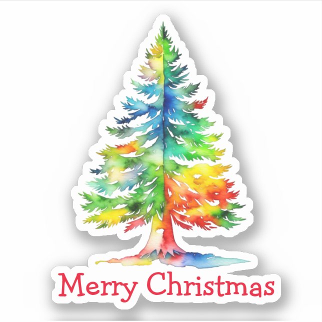 Merry Christmas Watercolor Christmas Tree (Front)